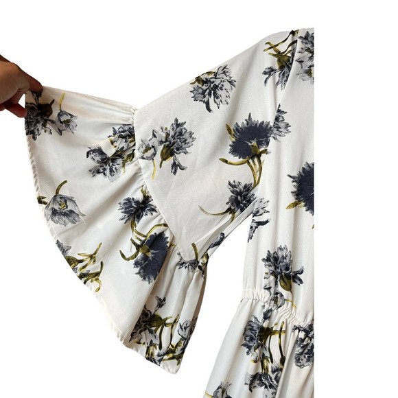 Women’s Anama White With Floral Print Maxi Dress With Bells Sleeves - Picture 3 of 12